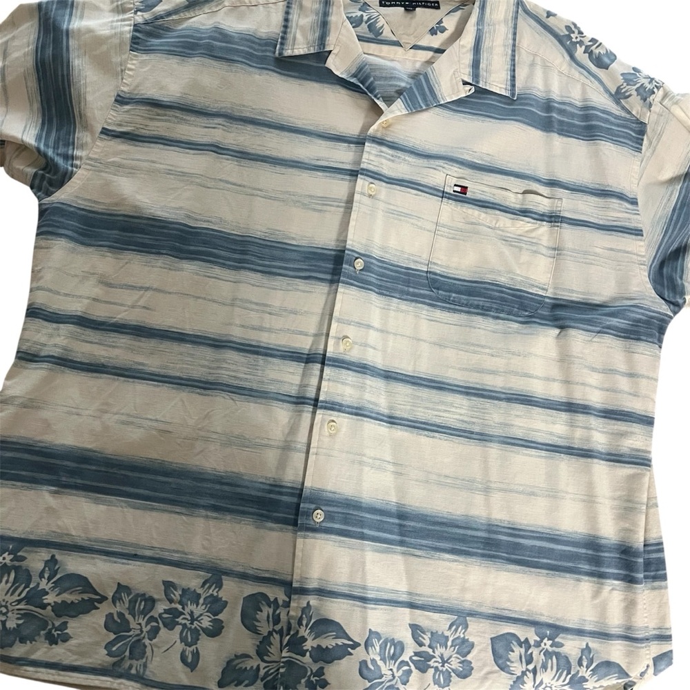 Tommy Hilfiger Blue and Cream Floral Men's Shirt